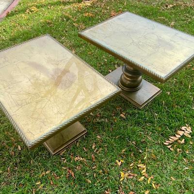 Hollywood Regency End Tables gold bases glass tops