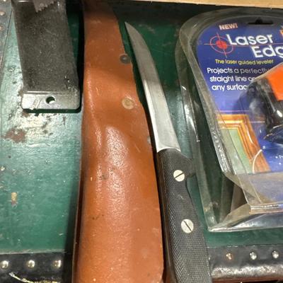 Saw, knife, laser edge, locks and sand paper