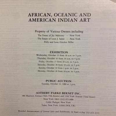 African, Oceanic & American Indian Art Sotheby’s Auction Catalog Oct. 21, 1980