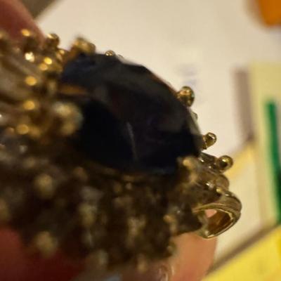 14kt Blue Sapphire Pendant with diamonds on 14kt chain