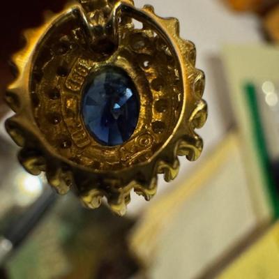 14kt Blue Sapphire Pendant with diamonds on 14kt chain