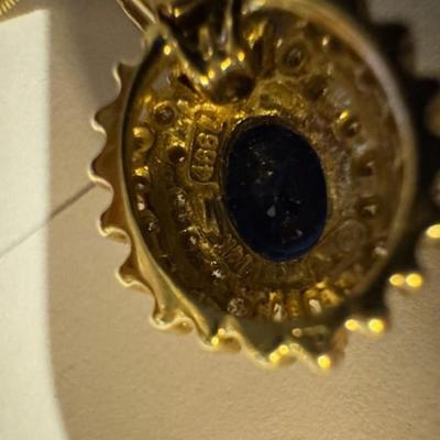 14kt Blue Sapphire Pendant with diamonds on 14kt chain