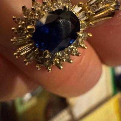 14kt Blue Sapphire Pendant with diamonds on 14kt chain