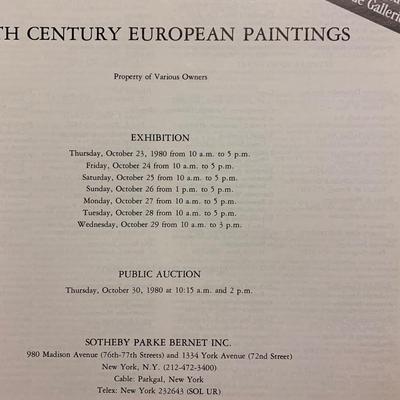 19th Century European Paintings Sotheby’s Auction Catalog Oct. 30, 1980 Illustrated