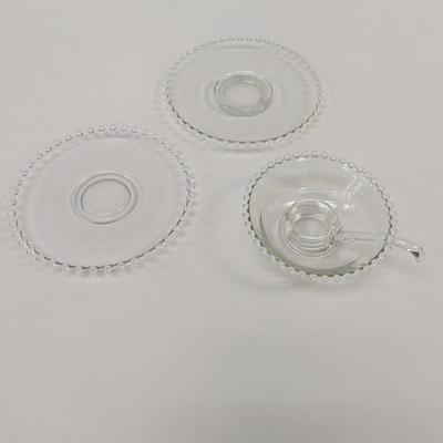 Vintage Candlewick Glass Bubble Rim Plate Sugar Bowl & Spoon