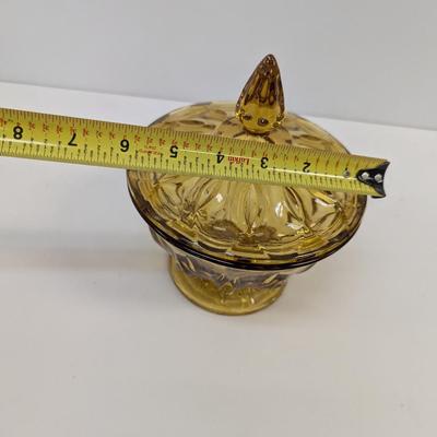 Vintage Fairfield Anchor Hocking Amber Covered Candy Dish