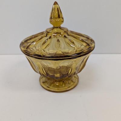 Vintage Fairfield Anchor Hocking Amber Covered Candy Dish