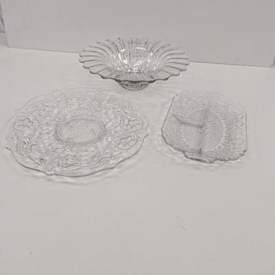 Heisey Crystolite Flared Bowl McKee Rock Crystal Large Low Cake Plate Pineapple Indiana Glass