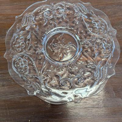 Heisey Crystolite Flared Bowl McKee Rock Crystal Large Low Cake Plate Pineapple Indiana Glass