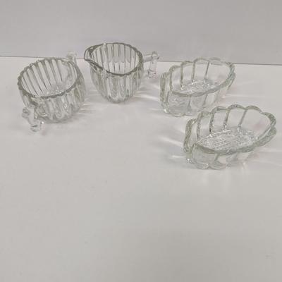 Princess House Spooner Clear Spoon Or Fork Holder Scalloped Jeannette National Clear Ribbed Glass Sugar Bowl & Creamer