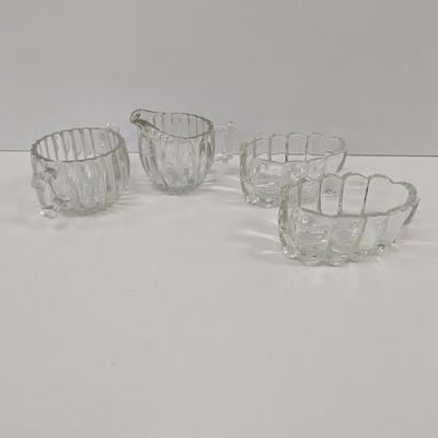 Princess House Spooner Clear Spoon Or Fork Holder Scalloped Jeannette National Clear Ribbed Glass Sugar Bowl & Creamer