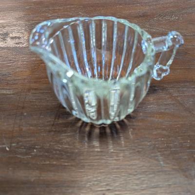 Princess House Spooner Clear Spoon Or Fork Holder Scalloped Jeannette National Clear Ribbed Glass Sugar Bowl & Creamer