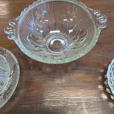 Jeannette Iris Herringbone Butter Dish & Vintage Candle Holder & Candy Dishes
