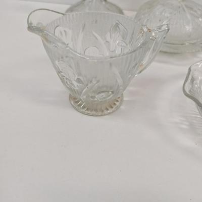 Jeannette Iris Herringbone Butter Dish & Vintage Candle Holder & Candy Dishes
