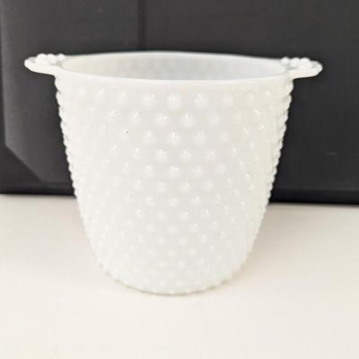 Vintage Anchor Hocking Milk Glass Hobnail Ice Bucket & Fenton Footed Candy Dish