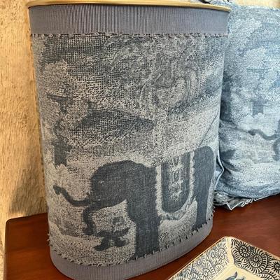 UA Custom Made Blue Elephant Pillows and Waste Can, Tray and Elephant Paperweight