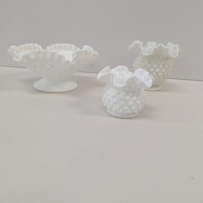 Vintage Milk Glass Hobnail Vases