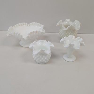 Vintage Milk Glass Hobnail Vases