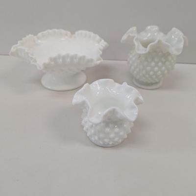 Vintage Milk Glass Hobnail Vases