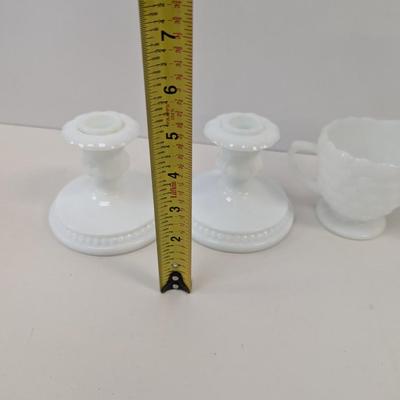 Vintage Milk Glass Candle Holders & Creamers