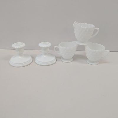 Vintage Milk Glass Candle Holders & Creamers