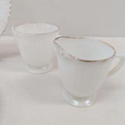 Anchor Hocking Fire King Milk Glass Gold Trim USA