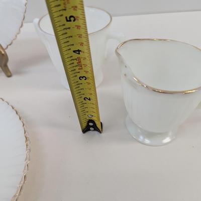 Anchor Hocking Fire King Milk Glass Gold Trim USA