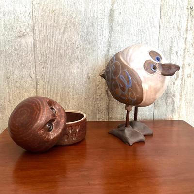 UB781 Pottery Bird and Covered Owl Box