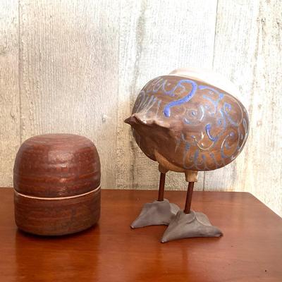 UB781 Pottery Bird and Covered Owl Box