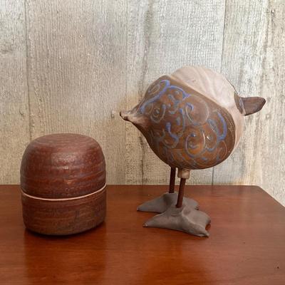 UB781 Pottery Bird and Covered Owl Box