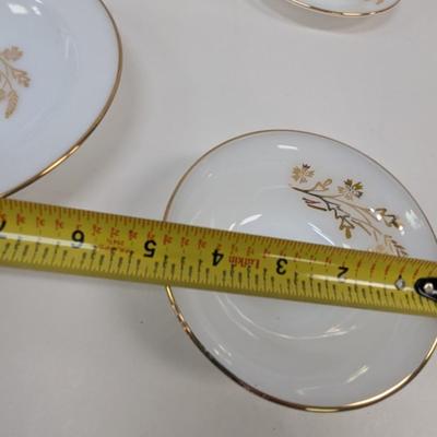 19 Pieces Of Milk Glass Federal Meadow Gold Dinner Set