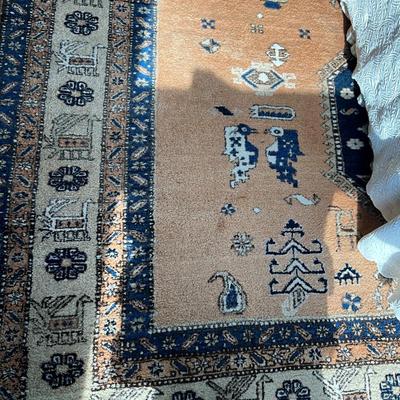 UB788 Vintage Blue and Pink Persian Oriental Wool Rug 9'6" x 12' 4"