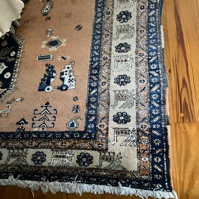 UB788 Vintage Blue and Pink Persian Oriental Wool Rug 9'6" x 12' 4"