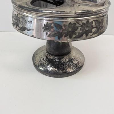 Vintage Antique Cruet Set Silver Plate Rotating Stand & Etched Glasses