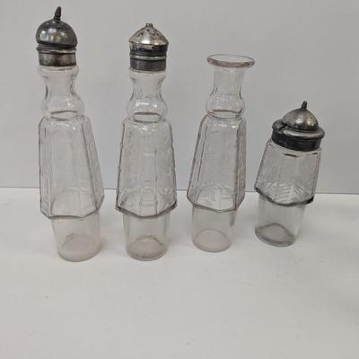 Vintage Antique Cruet Set Silver Plate Rotating Stand & Etched Glasses