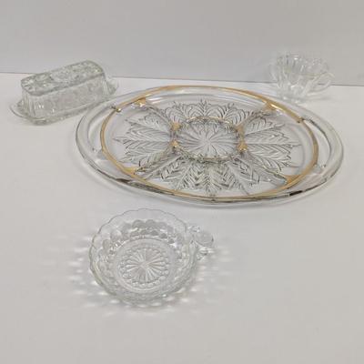 Glass Oval Divided Serving Platter & Butter Dish