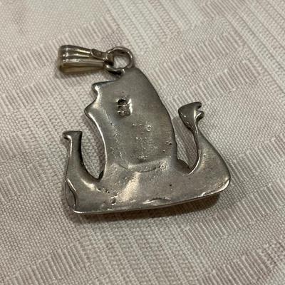 Sterling Viking ship with pink stone pendants
