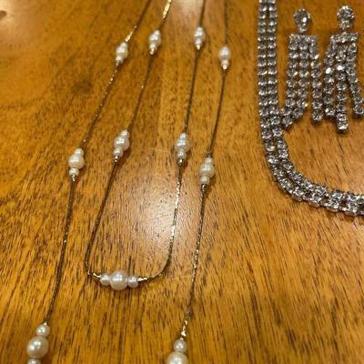 2 Avon vintage necklaces with faux pearls & rhinestone choker and earrings