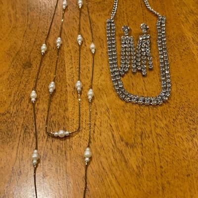 2 Avon vintage necklaces with faux pearls & rhinestone choker and earrings