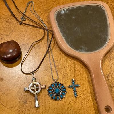 Sale Photo Thumbnail #463: Misc jewelry with wood mirror