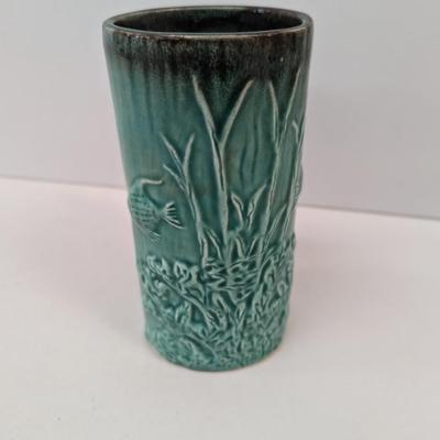 California Stoneware Seahorse Handle Raised Ocean Scene