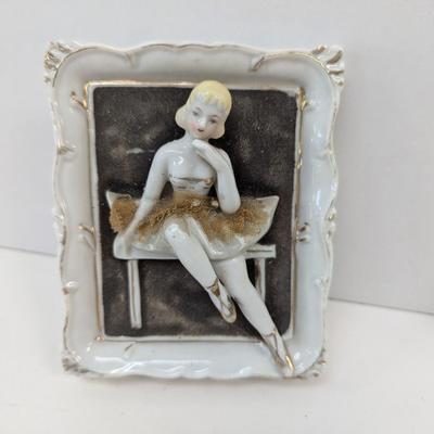 Vintage Sonsco Framed Ballerina 3D Porcelain Decor