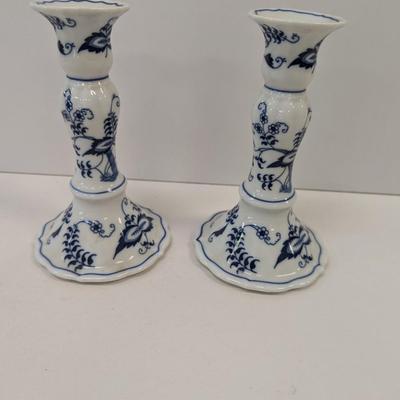 Vintage Blue Danube Candle Holders Blue Onion Pattern
