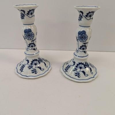 Vintage Blue Danube Candle Holders Blue Onion Pattern