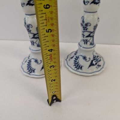 Vintage Blue Danube Candle Holders Blue Onion Pattern
