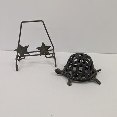 Vintage Cast Iron Turtle String Dispenser & Picture Holder