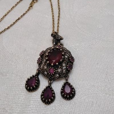 Antique Ruby and Diamond 20" Gold Vermeil Necklace