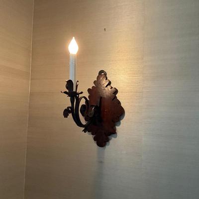 Pair of Stunning Large Aged Iron and Wood Antique Wall Sconses