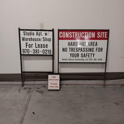 2 STEEL SIGN FRAMES AND AN INFORMATION BOX