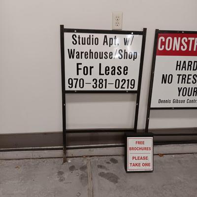 2 STEEL SIGN FRAMES AND AN INFORMATION BOX